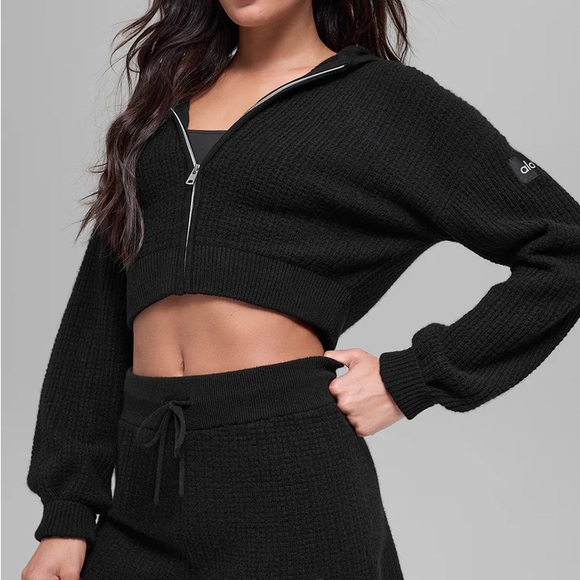 ALO Cashmere Plush Waffle Full Zip Hoodie - Picture 2 of 3